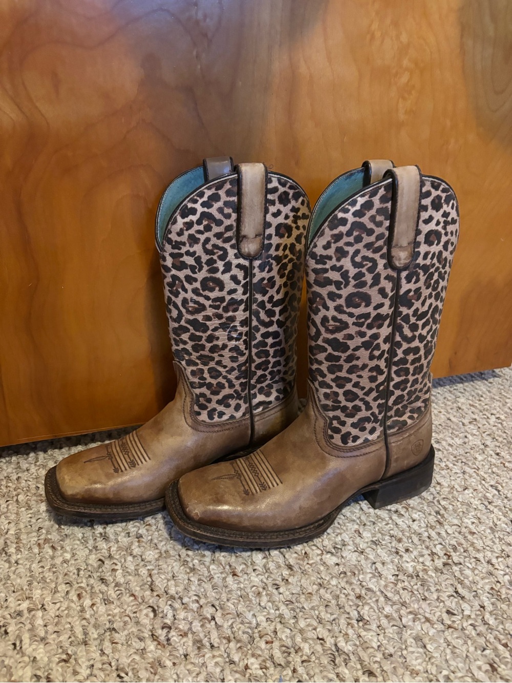 Ariat Leopard Print Western Heeled Boots in Brown